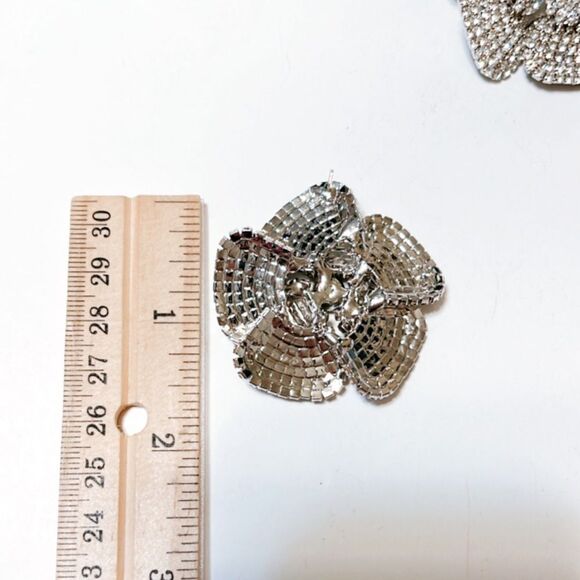 Diamond decor flower statement earrings in silver #994 - Picture 6 of 7